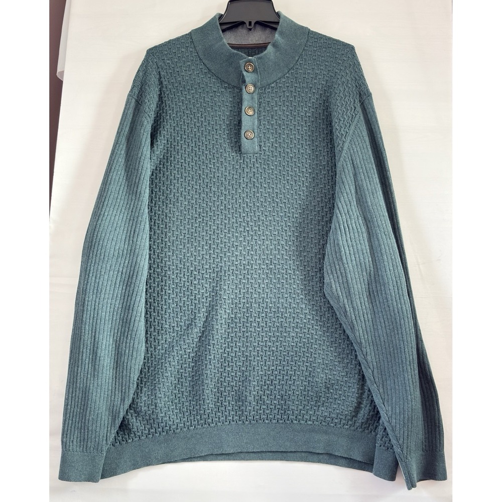 Tommy Bahama Mens Green Weave Long Sleeve 1/4 Button Pullover Sweater 3XL